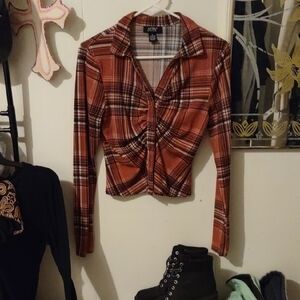 Mix It Red Plaid Long Sleeve Top